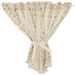 floral cotton linen cafe curtains, vintage flower print short kitchen tier curtain