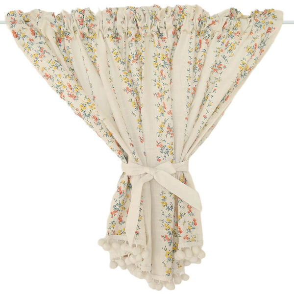 floral cotton linen cafe curtains, vintage flower print short kitchen tier curtain
