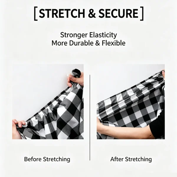 Stretchable fitted checkered tablecloth, strong elasticity secure fit