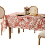 Vintage Jungle Table‑cover styled on dining table, retro red jungle animal print decor