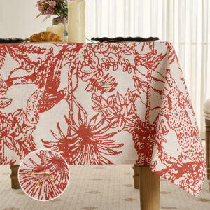 Vintage Jungle Table Cover red‑toned wildlife print with leopard and bird motifs