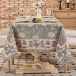 Rectangular Ditsy Floral Tablecloth green pink vintage botanical print cottage style table setting