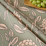 Fabric close‑up Rectangular Ditsy Floral Tablecloth green pink floral woven texture