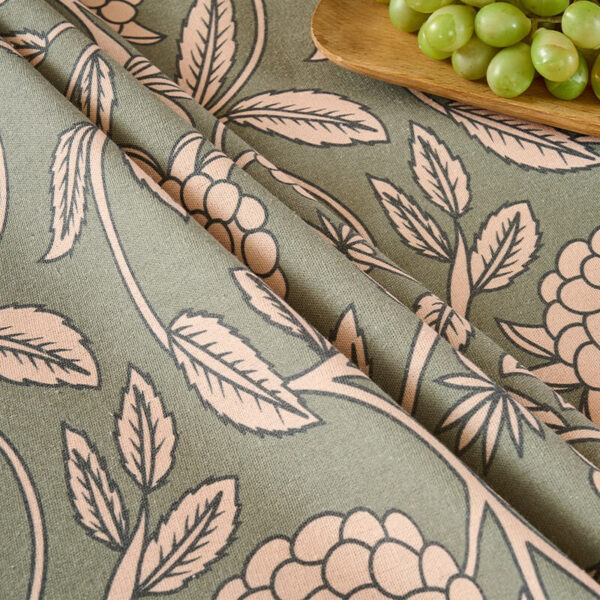 Fabric close‑up Rectangular Ditsy Floral Tablecloth green pink floral woven texture