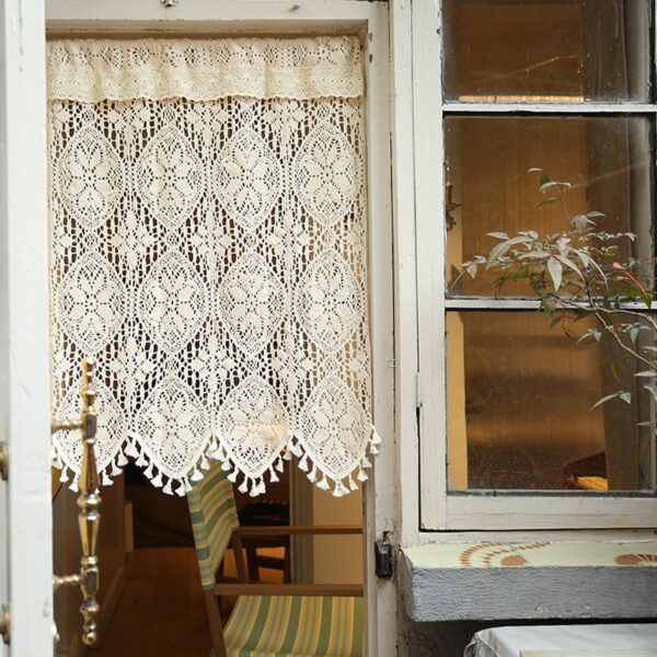 lace cotton cafe curtains farmhouse hollow‑out lace window tier for kitchen