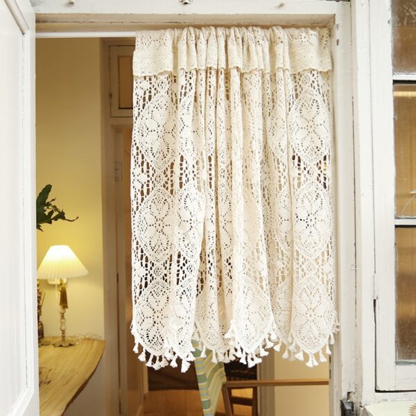 lace cotton cafe curtains full‑size hollow crochet lace window curtain