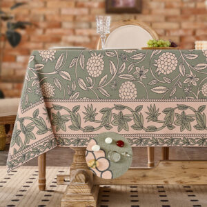 Rectangular Ditsy Floral Tablecloth green pink vintage botanical print for tea party boutique decor