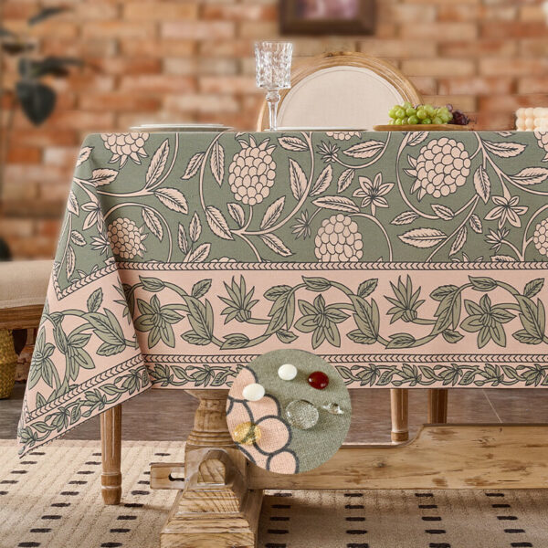 Rectangular Ditsy Floral Tablecloth green pink vintage botanical print for tea party boutique decor