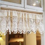 lace cotton cafe curtains, white hollow‑out lace kitchen curtain with tassels