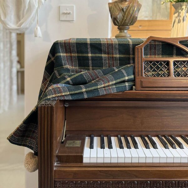 British plaid piano dust cover, vintage tartan decorative throw for upright piano