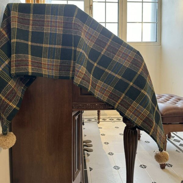 British piano dust cover, dark green yellow plaid tartan decorative throw for upright piano