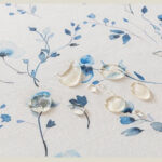 Close‑up texture of blue tropical floral print table cloth fabric