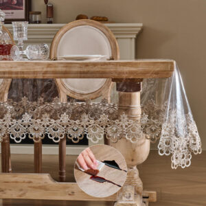 Vintage lace vinyl table protector transparent dining table cover
