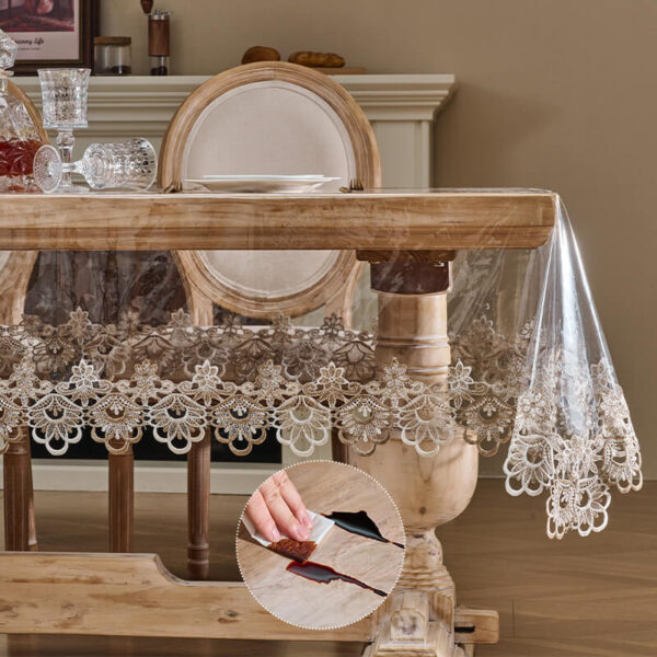 Vintage lace vinyl table protector transparent dining table cover