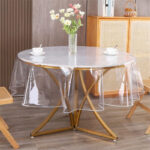 Round clear vinyl table protector with decorative lace edge
