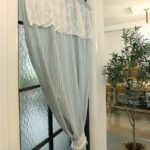 Semi‑sheer blue striped doorway curtain, light‑filtering divider curtain