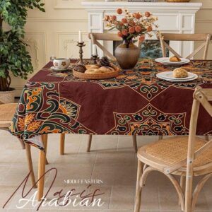 Middle‑eastern inspired decorative tablecloth styled for cultural themed dinner gathering