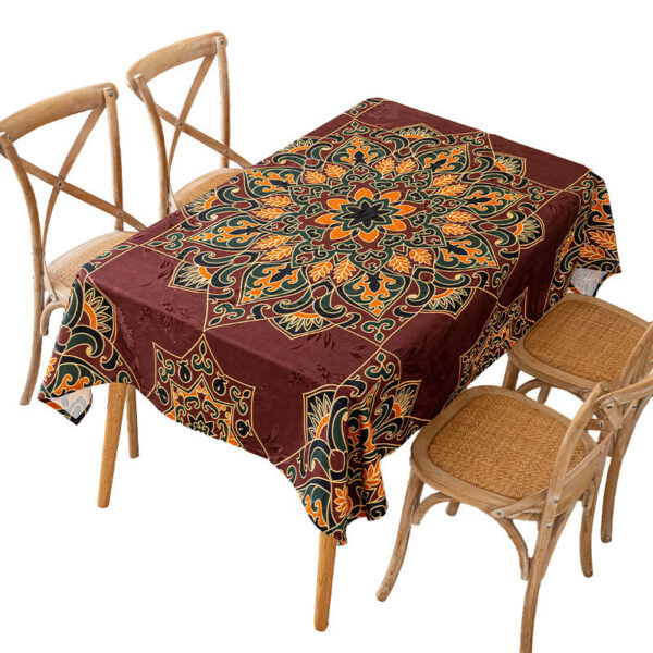 Rectangular arabesque jacquard tablecloth, burgundy vintage oriental woven pattern on white background