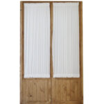 solid white dual rod pocket curtain panel mounted on wood glass door
