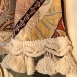 Boho Paisley Half Curtain close‑up, hand‑knotted cotton tassel trim, vibrant turkish exotic print fabric