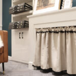 Modern semi‑blackout short curtain single panel, rod‑pocket kitchen window curtain with black pom‑pom hem