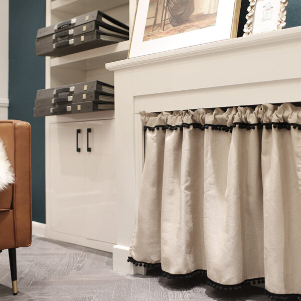 Modern semi‑blackout short curtain single panel, rod‑pocket kitchen window curtain with black pom‑pom hem