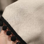 Modern semi‑blackout short curtain single panel, linen‑blend fabric with black pom‑pom trim