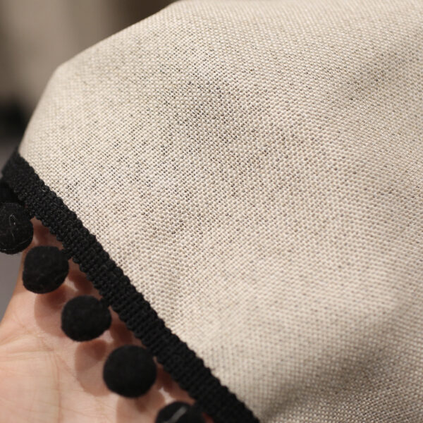 Modern semi‑blackout short curtain single panel, linen‑blend fabric with black pom‑pom trim