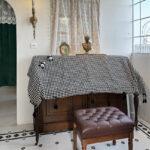 Simple upright piano cover cloth, black‑white diamond‑check protective dust cloth laid over upright piano top