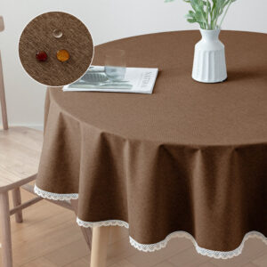 Dark coffee round tablecloth, water‑proof fabric display for round dining tables