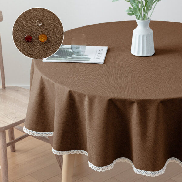 Dark coffee round tablecloth, water‑proof fabric display for round dining tables