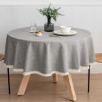 Light grey water‑resistant round tablecloth lace edge indoor decor