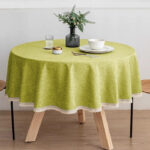 Fruit green solid round tablecloth with decorative lace hem