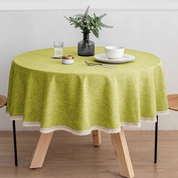 Fruit green solid round tablecloth with decorative lace hem