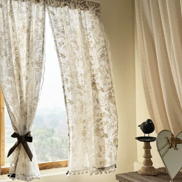 rod pocket doorway curtain bird print farmhouse style hanging in bedroom doorway