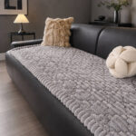 Light gray plush quilted sofa throw cover, textured sofa protector for living room decor