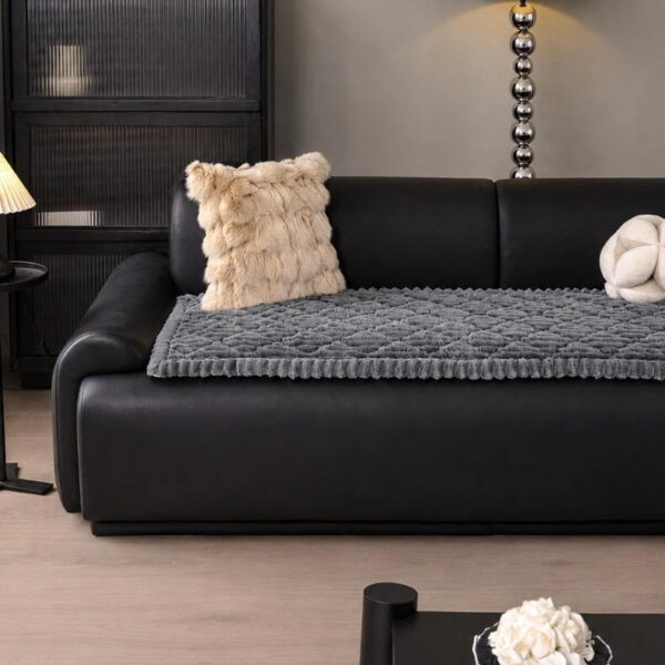 Plush textured sofa throw cover, cozy quilted sofa protector for black leather couch
