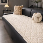 Off‑white plush quilted sofa throw cover, soft textured sofa slip for living room