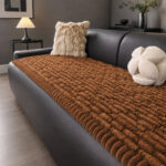 Coffee brown plush quilted sofa throw cover, cozy sofa protector for living space