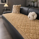 Textured plush sofa throw cover brown, soft quilted sofa protector for living room