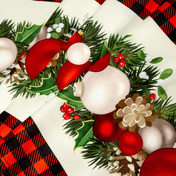 Detailed view of Water‑Resistant Christmas Table Runner holly berry festive pattern