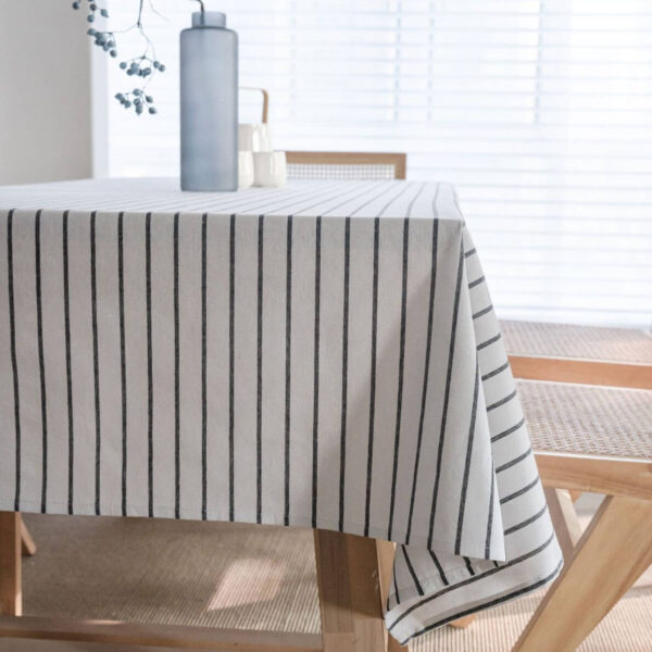 Thin striped linen blend tablecloth, simple neutral home table decor
