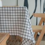 Large plaid linen blend tablecloth, woven color-weave pattern