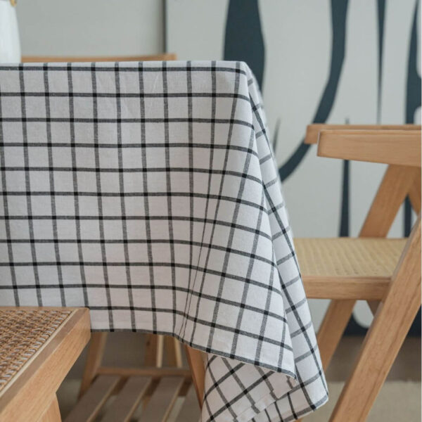 Large plaid linen blend tablecloth, woven color-weave pattern