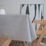 Small plaid linen blend tablecloth, minimalist farmhouse dining decor