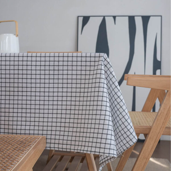 Small plaid linen blend tablecloth, minimalist farmhouse dining decor