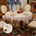 Round Christmas Waterproof Tablecloth, festive holiday round table cover for dining room home decor