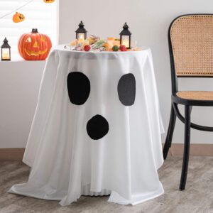 Halloween Ghost Face Round Tablecloth, white polyester table cover with printed ghost face for Halloween party decor