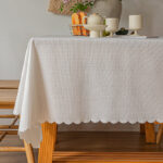 White Lace Jacquard Tablecloth with scalloped edge cottage‑style table decor