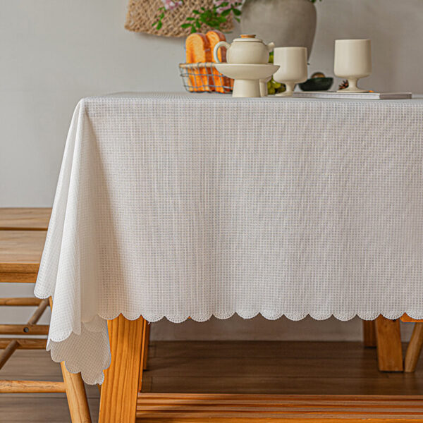 White Lace Jacquard Tablecloth with scalloped edge cottage‑style table decor